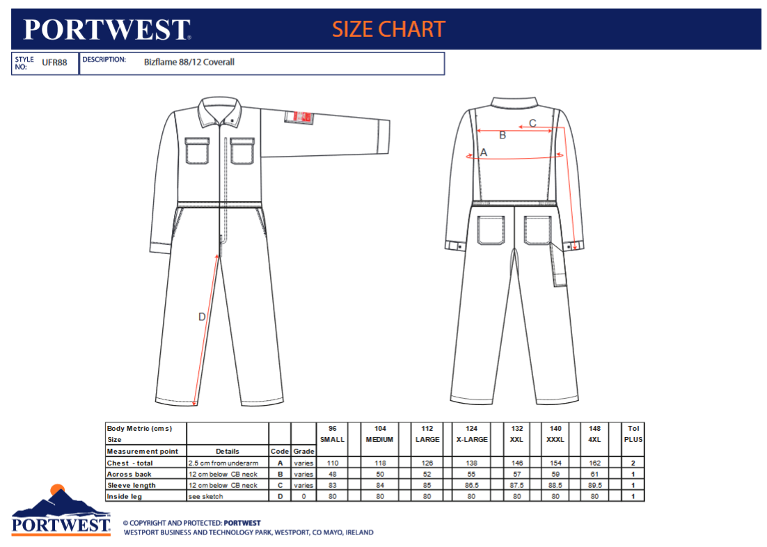 UFR88 Portwest® Bizflame® 88/12 Flame-Resistant ARC2 Coveralls - Navy